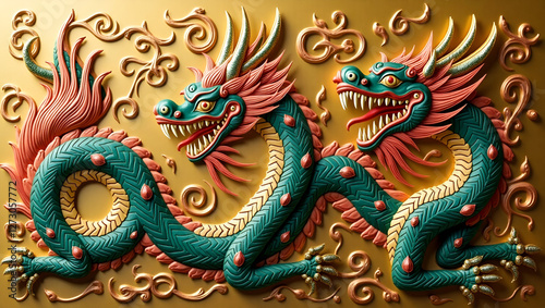 Wallpaper Mural golden dragon on the wall Torontodigital.ca