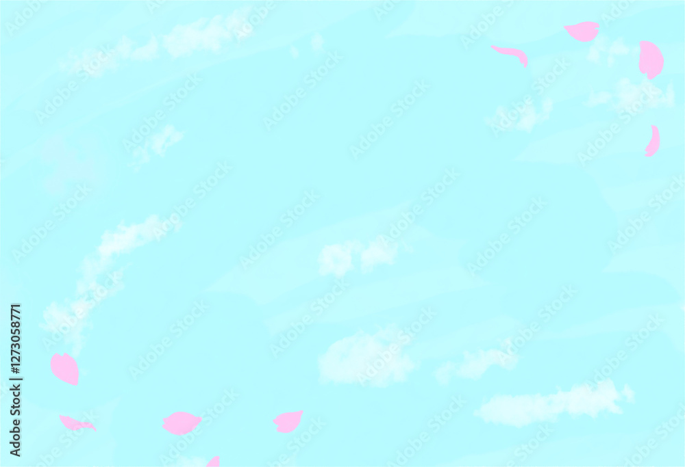 Cherry blossom petals falling against a blue sky Cherry blossom petals falling against a blue sky