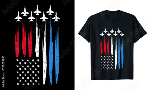 Air Force American Flag Patriotic Fighter Jets T-Shirt Design