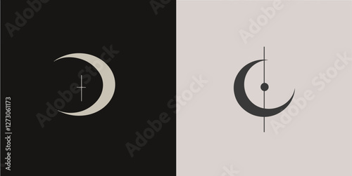 Adobe Illustrator Artwork, A simple logo design featuring two moon shapes, one with an open circle and the other filled in.
