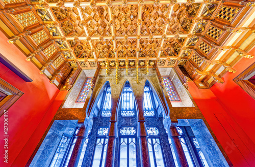 Barcelona. Inside Palace of Guell (Palau Guell) Gothic Quarter.