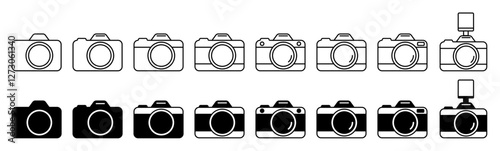 Camera icon set collection. with line and flat style. camera icon set can be used for app and website. Vector Illustration