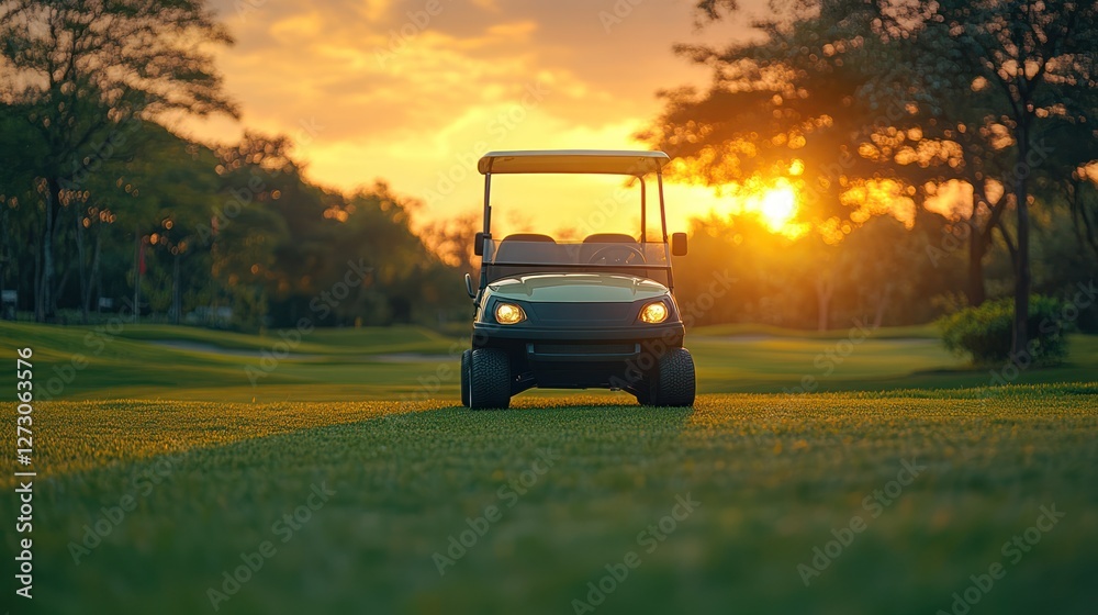 Golf cart sunset fairway green course leisure Golf cart sunset fairway green course leisure