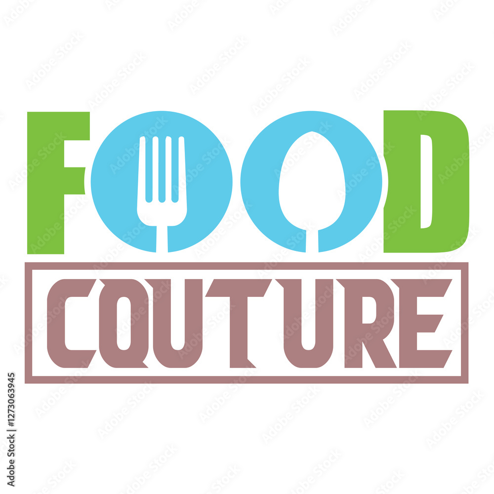 Fototapeta premium Minimalistic and bold text design with 'Food Couture' using a spoon and fork.