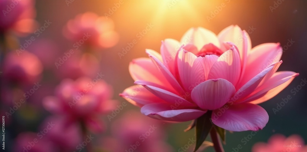 Obraz premium Pink flower petals shining in the fading light, soft, pink, golden