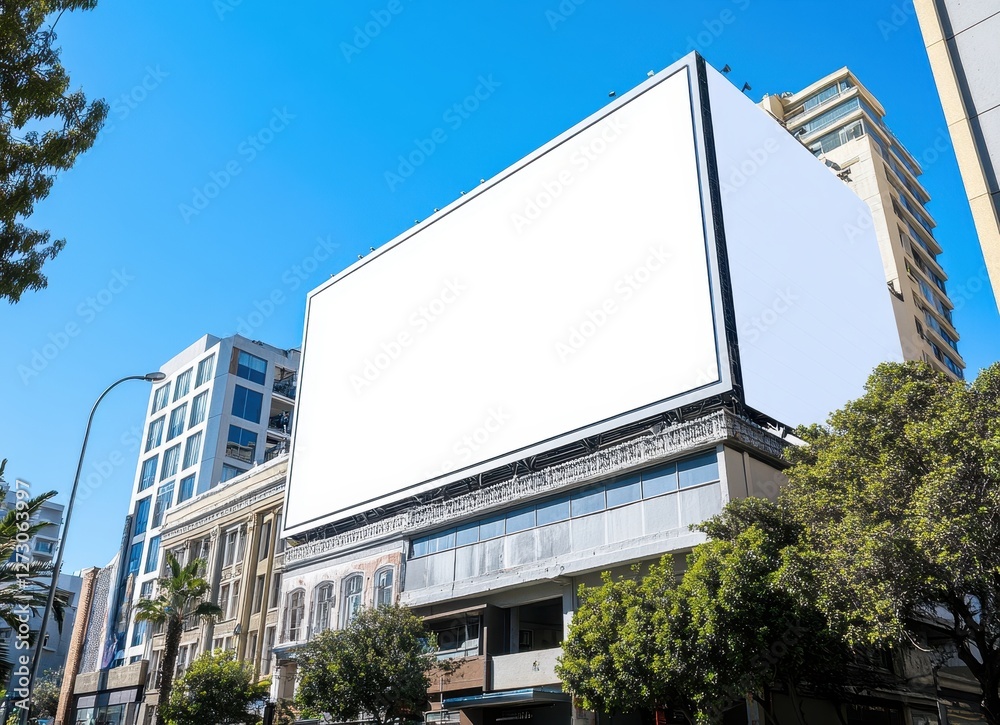 Digital Billboard Banner Mockup in the Heart of the City: Showcase Your Brand in a Vibrant Urban Setting Digital Billboard Banner Mockup in the Heart of the City: Showcase Your Brand in a Vibrant Urban Setting