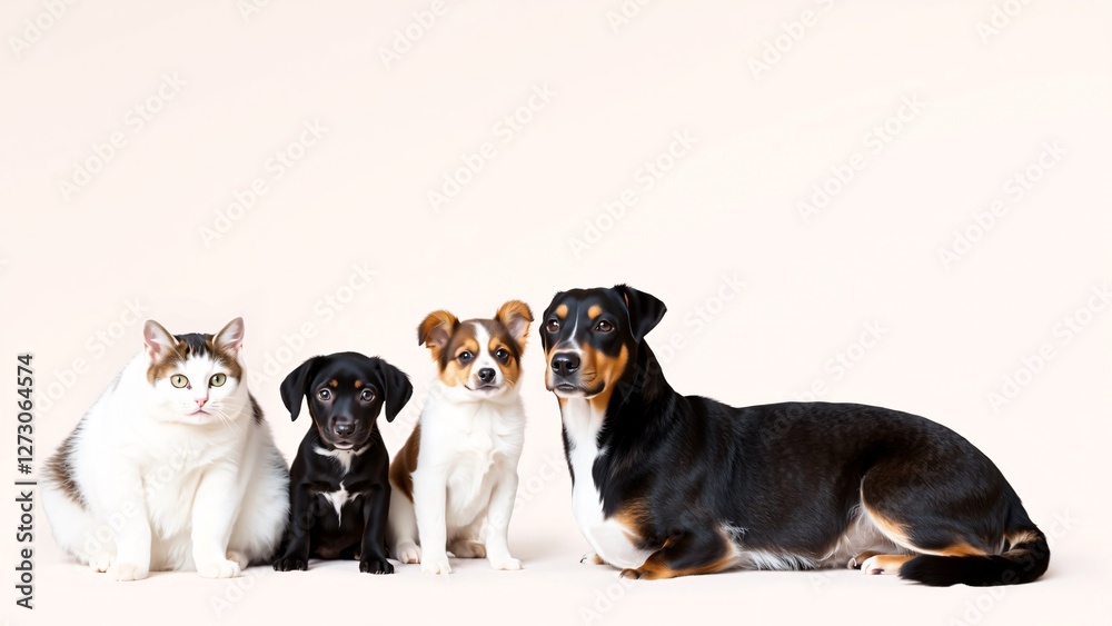 Adorable Pets Posing Together Cat and Three Dogs Adorable Pets Posing Together Cat and Three Dogs
