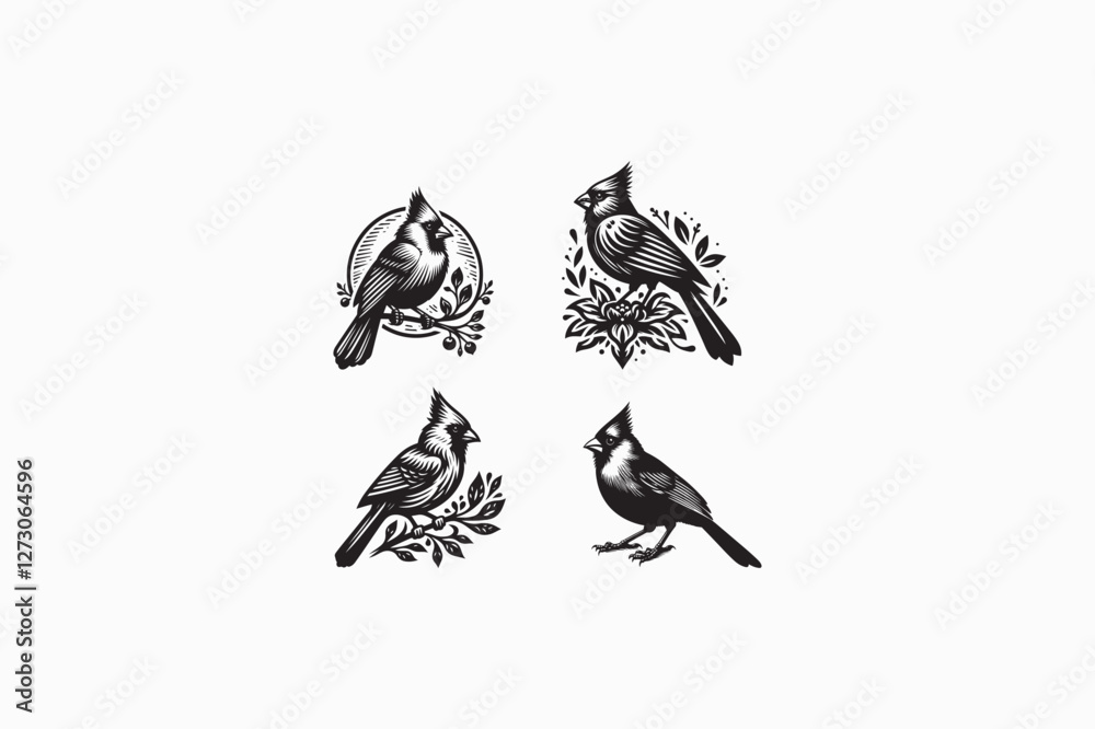 Obraz premium A Cardinal bird vector silhouette black and white image made by adobe illustrator..eps