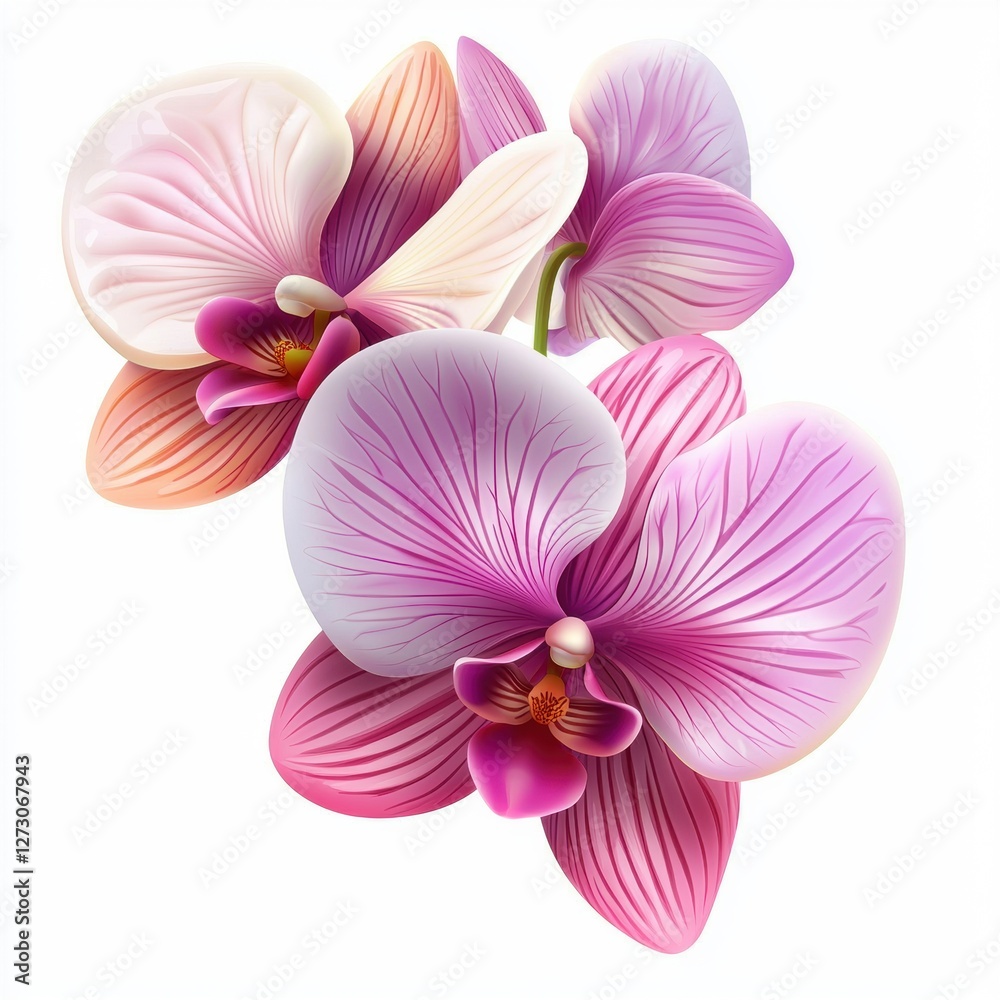Fototapeta premium Delicate orchid with pink and purple petals isolated on white background