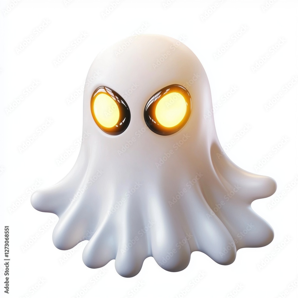 Fototapeta premium Ghostly white creature with glowing eyes isolated on white background