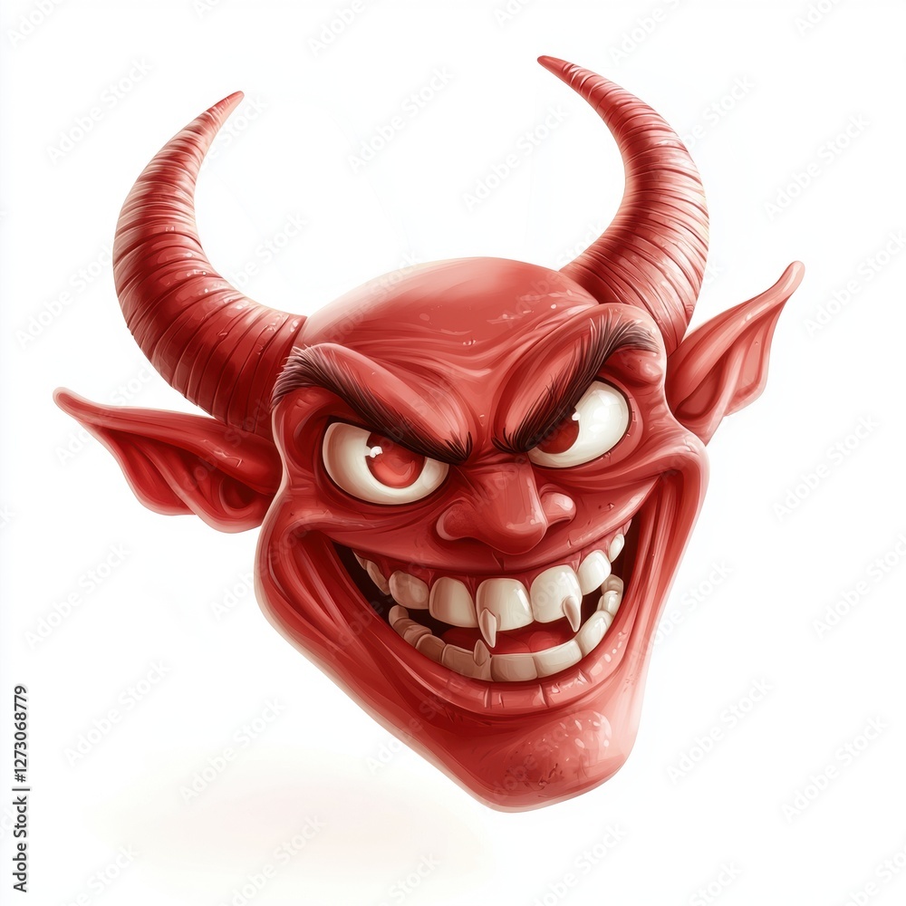 Obraz premium Grinning devilish creature with sharp horns isolated on white background