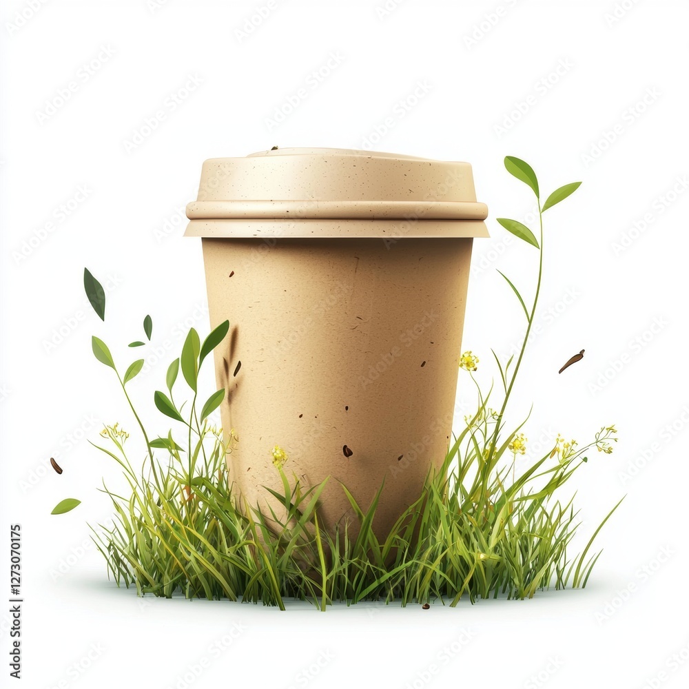 Single-use coffee cup discarded in nature isolated on white background Single-use coffee cup discarded in nature isolated on white background