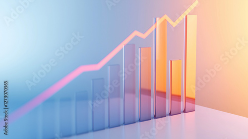 Abstract 3D glass graph symbolizing financial growth in a modern minimalistic design.