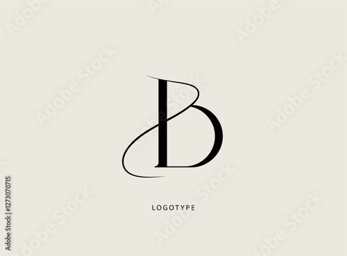Letter "B" vector logo. Elegant minimalist icon. Classic logotype with thin hand drawn curved line.