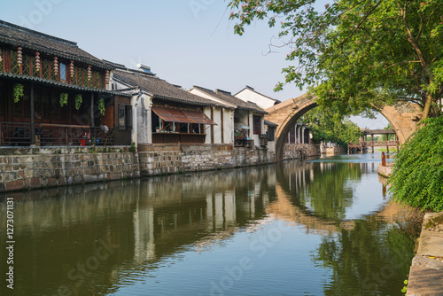 Old houses, rivers, and bridges in Zhouzhuang Ancient Town, Suzhou City, Jiangsu Province, China On April 18th, 2023