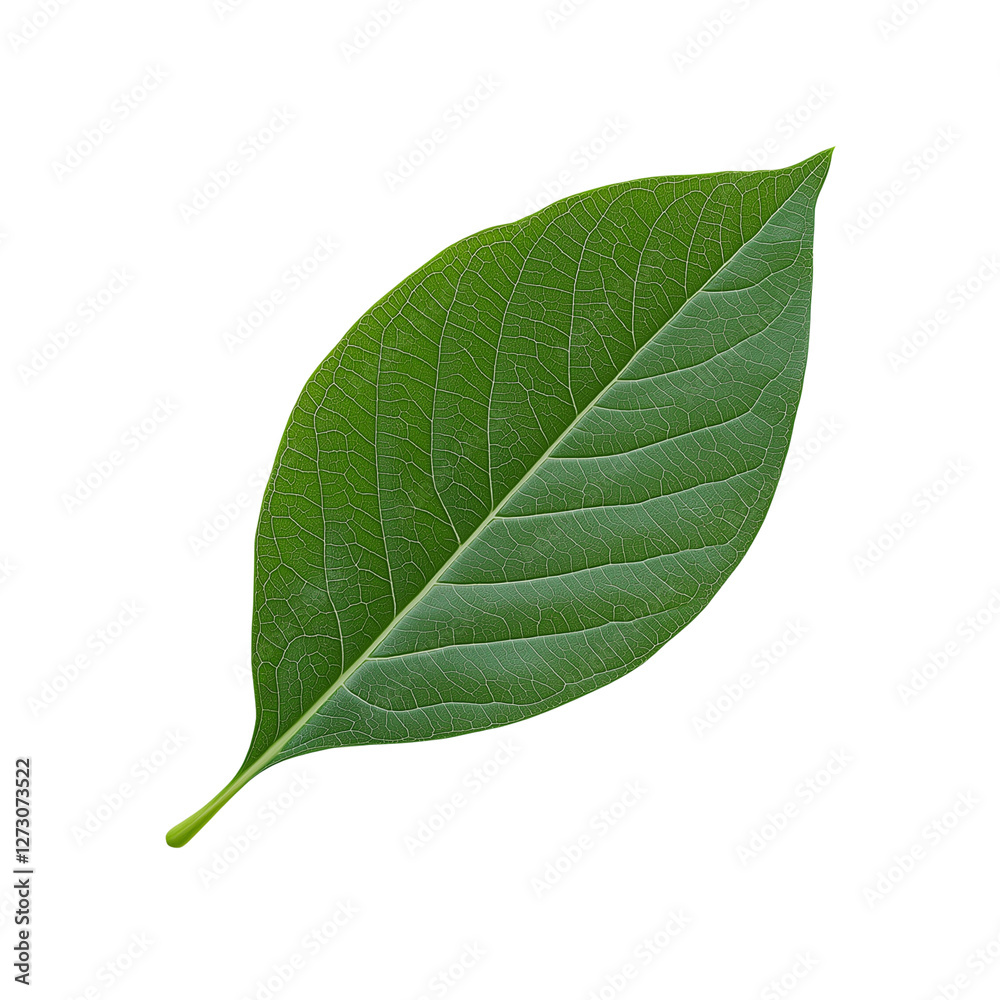 Obraz premium Fresh green leaf with intricate veins and smooth texture, perfect for nature themes