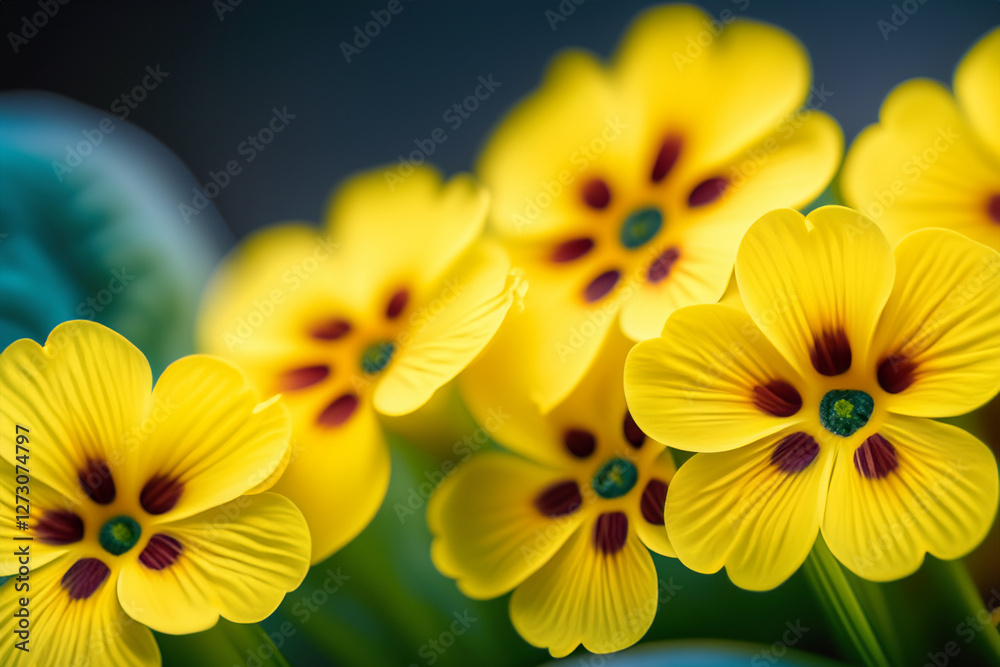 Fototapeta premium BLOOMING YELLOW FLOWERS ARE PLANTED WITH A BLUR BACKGROUND