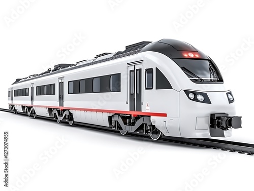 Modern Passenger Train: Sleek, high-speed passenger train gliding along tracks, a symbol of efficient travel and technological advancement, perfect for showcasing modern transportation systems.