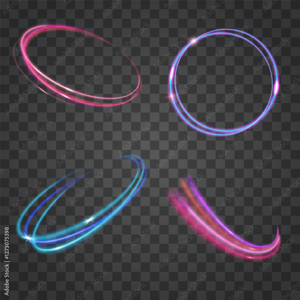 Abstract circles with neon glow on dark background. Vector Illustration
