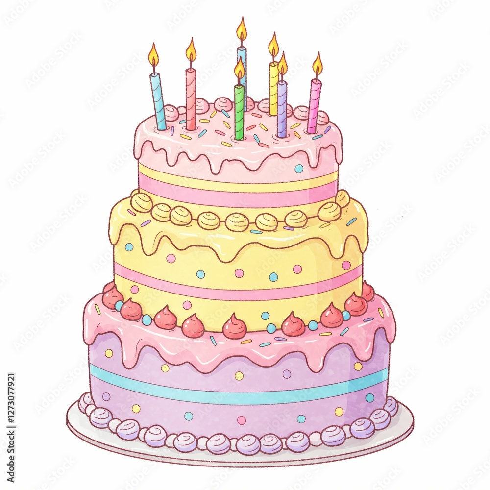 Colorful Birthday Cake Illustration Colorful Birthday Cake Illustration