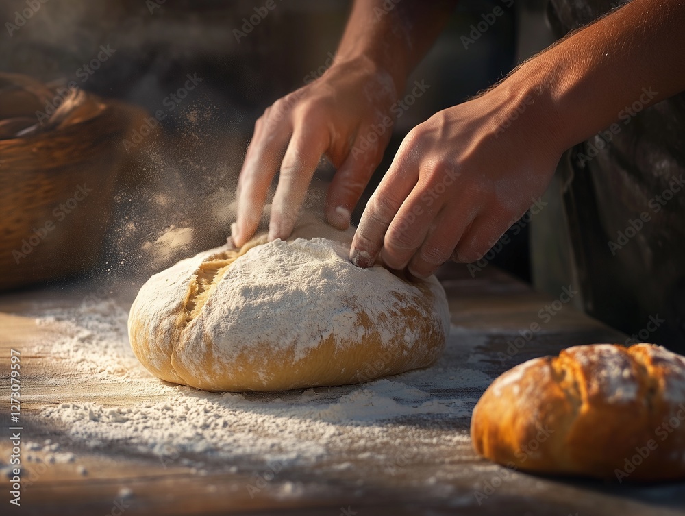 Obraz premium A warm and rustic kitchen moment highlighting homemade baking and traditional cooking. 