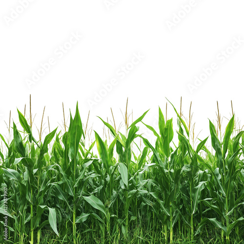 Lush green cornfield with tall corn stalks against a transparent background