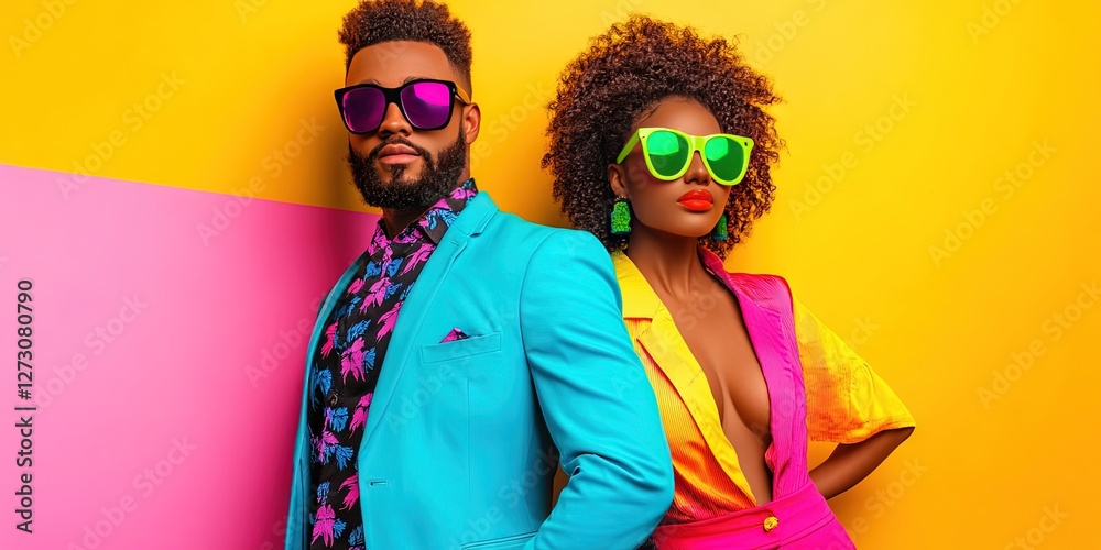 Fototapeta premium couple wearing modern neon summer fashion 