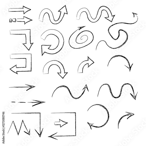 Arrows of different shapes in jpg on the white background