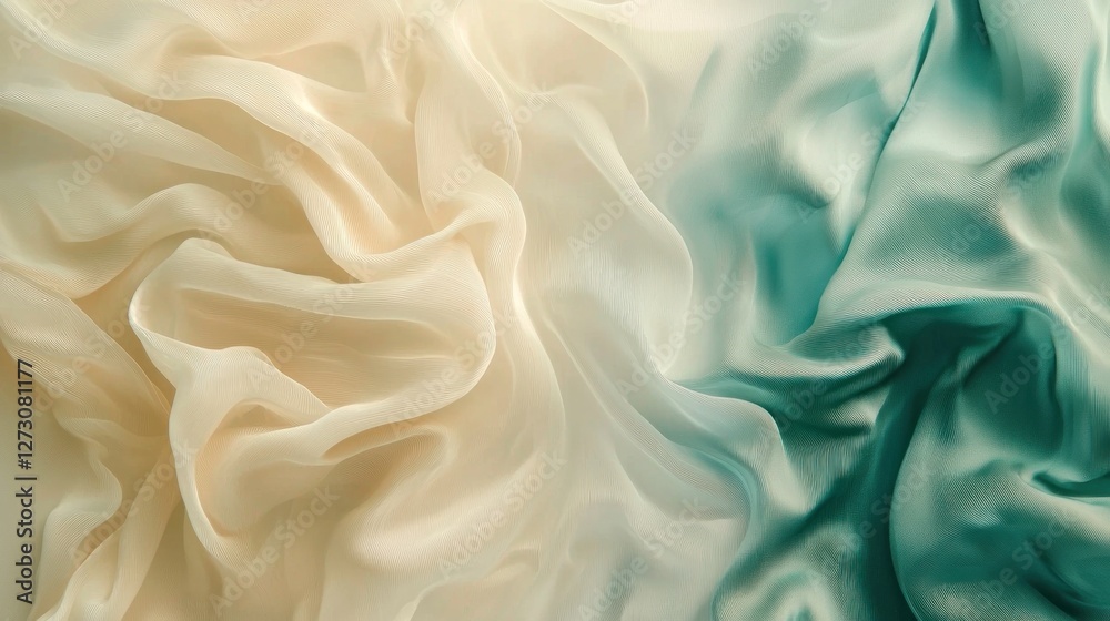 Obraz premium Elegant Draped Fabric in Soft Beige and Teal Shades: A Textured Abstract Background