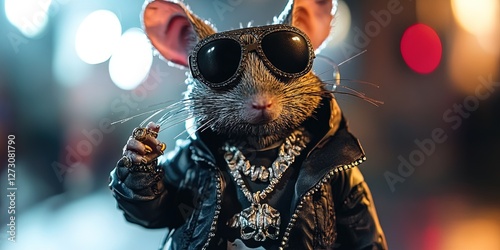 anthropomorphized rat dressed like urban gangster rapper