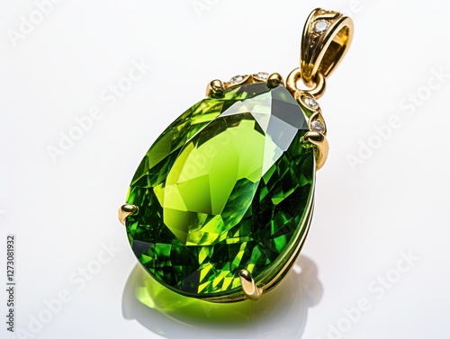 pendant with olivine gemstone, peridot, chrysolite jewelry, green mineral crystals of forsterite, dunite photo