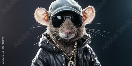 anthropomorphized rat dressed like urban gangster rapper photo