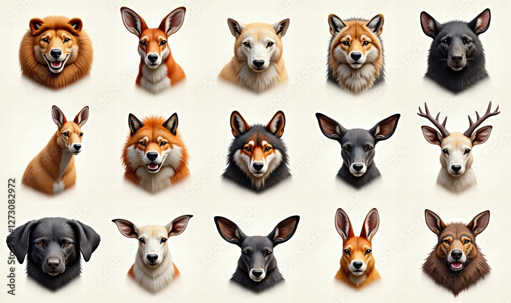 Obraz premium A captivating collection of animal head illustrations showcasing various species, perfect for wildlife, education, or nature-themed projects.