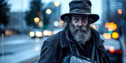 homeless man living on the street in poverty photo