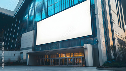 Tall vertical billboard at a basketball arena entrance, ideal for team and sponsor ads.