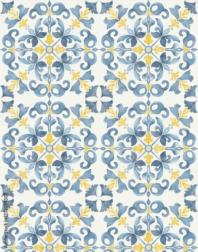 Mediterranean Watercolor , Italian Blue Tile, Mediterranean tiles, Amalfi Coas