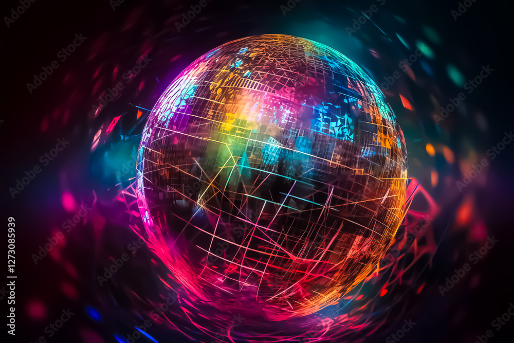 Obraz premium Glowing Neon Sphere Surrounded by Light Networks