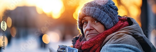 female panhandler living homeless on the streets in poverty