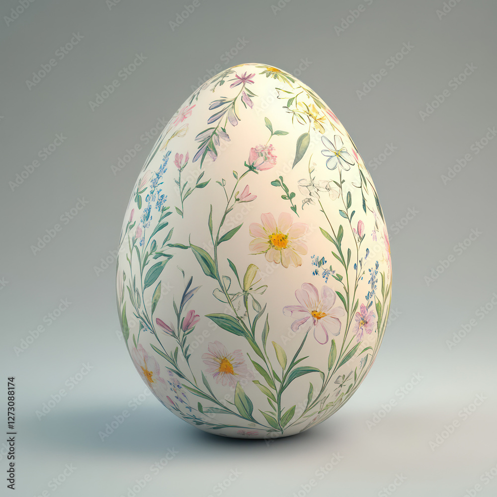 Pastel Easter Egg with Delicate Floral Patterns and Hyper-Detailed Texture on a Solid Background Pastel Easter Egg with Delicate Floral Patterns and Hyper-Detailed Texture on a Solid Background