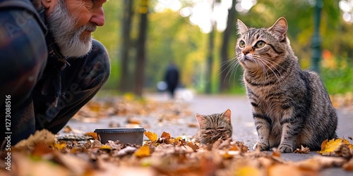 cat panhandler living on the streets in poverty