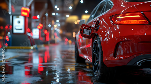 Wallpaper Mural Red car charging at night station Torontodigital.ca