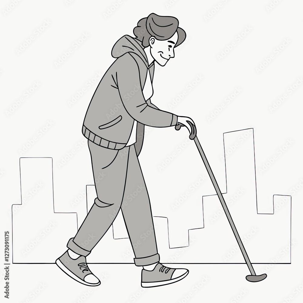 Person With A Cane walking in a cityscape background Person With A Cane walking in a cityscape background