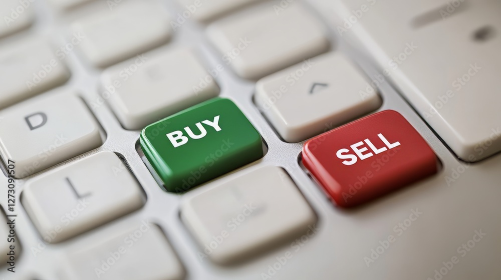 Close-up of Keyboard with Distinctive Buy and Sell Buttons in Focus Close-up of Keyboard with Distinctive Buy and Sell Buttons in Focus