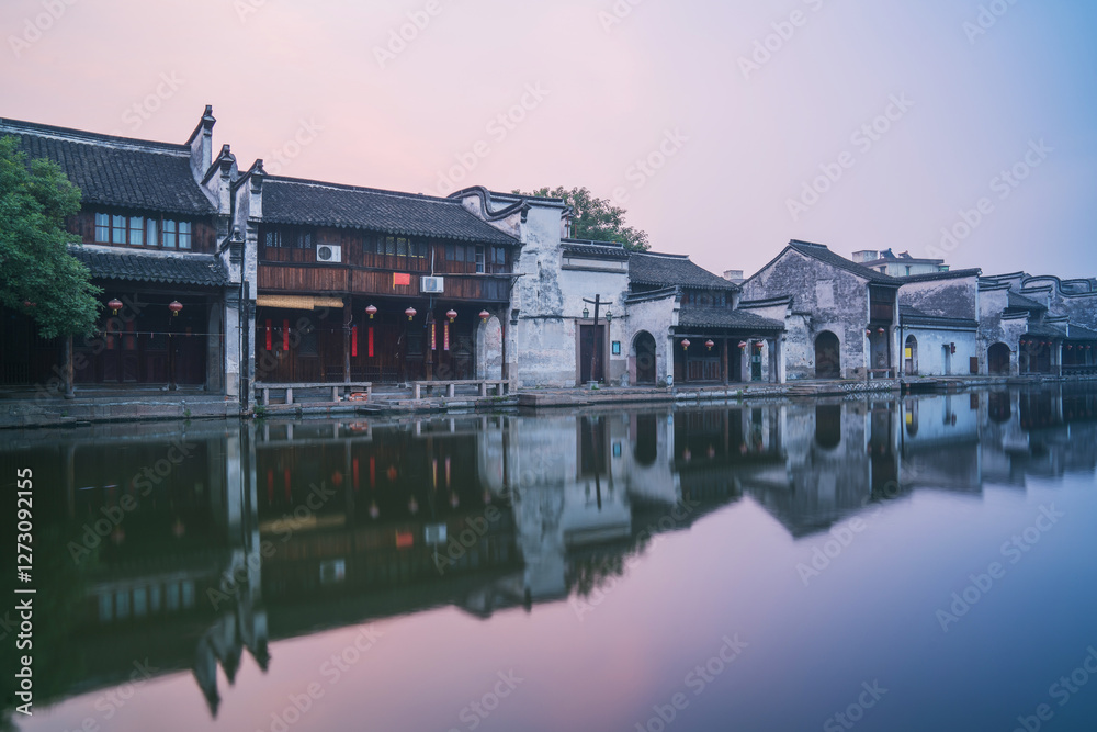 Naklejka premium Old houses, rivers, and bridges in Zhouzhuang Ancient Town, Suzhou City, Jiangsu Province, China On April 18th, 2023