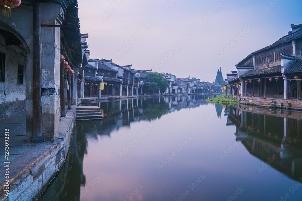 Naklejka premium Old houses, rivers, and bridges in Zhouzhuang Ancient Town, Suzhou City, Jiangsu Province, China On April 18th, 2023