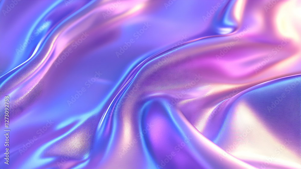 Obraz premium Iridescent fabric with flowing waves and subtle texture in light pink and blue hues