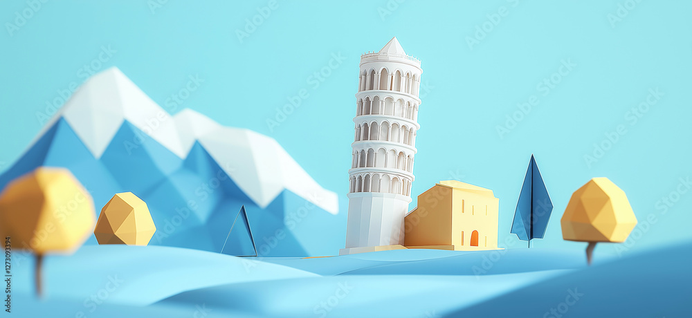 custom made wallpaper toronto digitalPisa tower. 3D rendering of Leaning Tower of Pisa simple low poly origami style, web banner with copy space