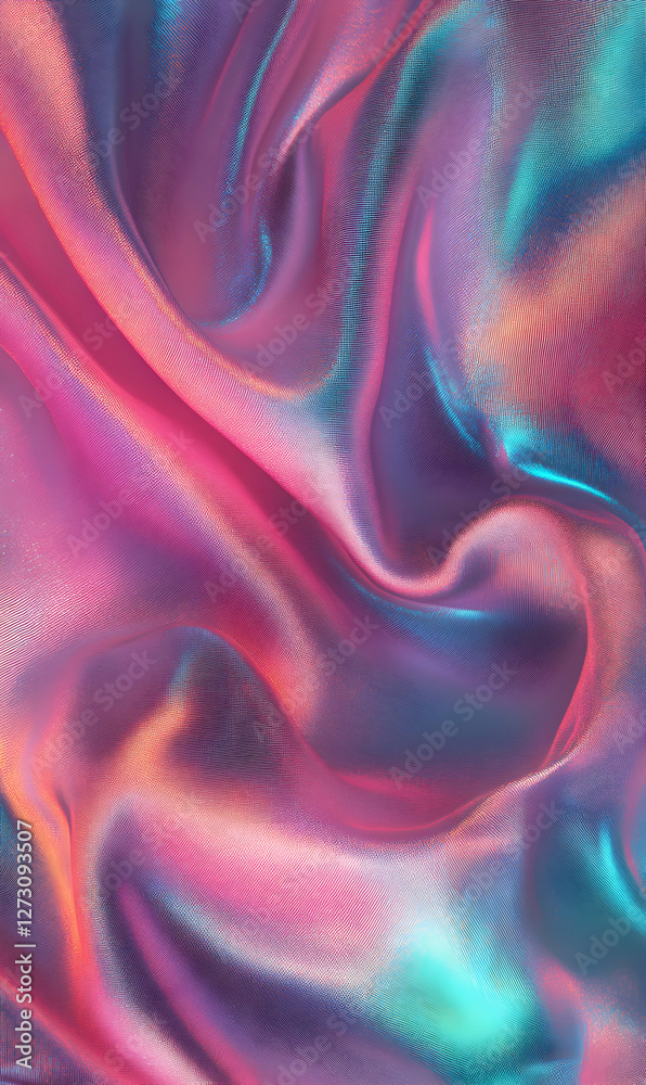 Obraz premium Iridescent fabric waves with dynamic color shifts creating a dreamlike visual texture