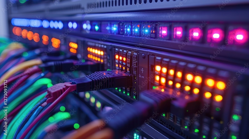 Close-Up of Glowing LED Data Center Server Rack Close-Up of Glowing LED Data Center Server Rack