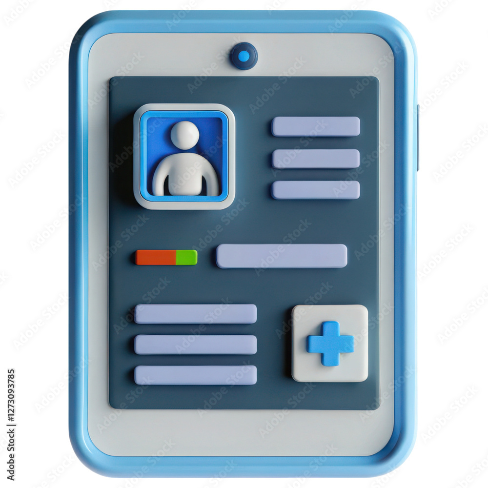 health info records concept. Digital mockup of a profile card with icons and data fields. health info records concept. Digital mockup of a profile card with icons and data fields.